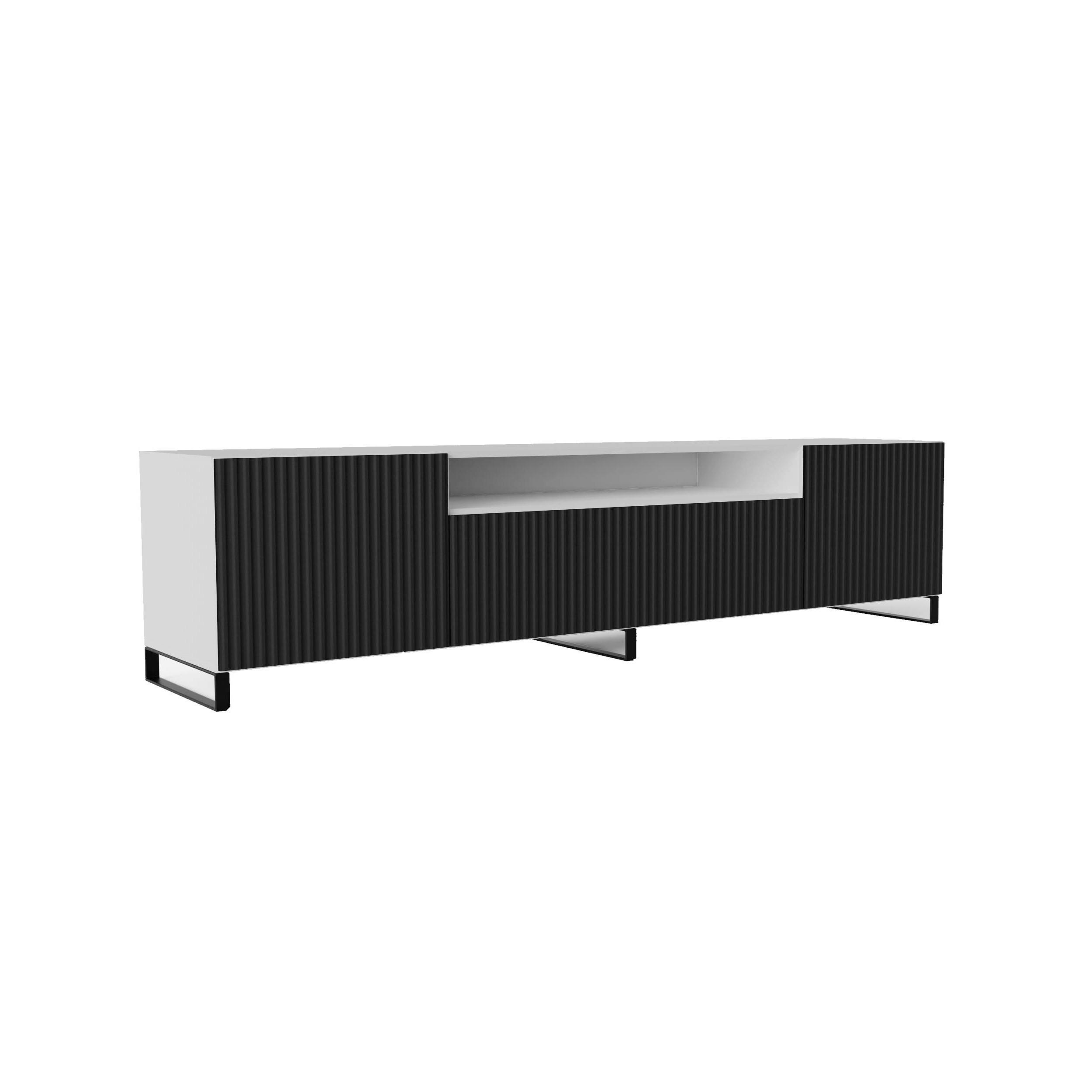 Meblini Tv-Schrank Weiß, Schwarz 200x53x41 cm