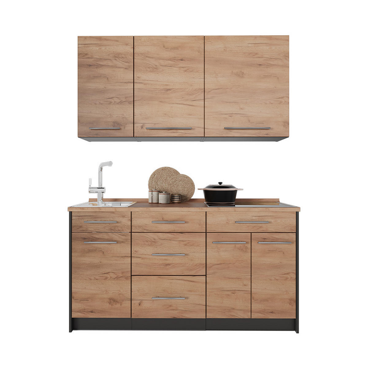 SAMOSTATNÁ KUCHYŇA Fame-Line, Dub Goldkraft/antracitová, 150 cm, AP Oak - dub medový/antracitová, kompozitné drevo (150/82/60cm) - Vicco