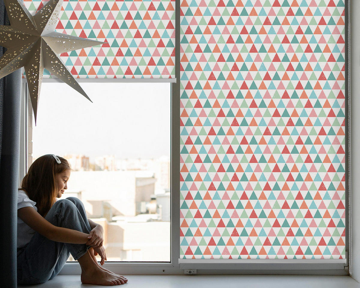 VNÚTORNÁ roleta - okenná roleta - roleta - 60x140 cm - Farebné trojuholníky - modrá, plast (60/140/0.5cm) - TULUP