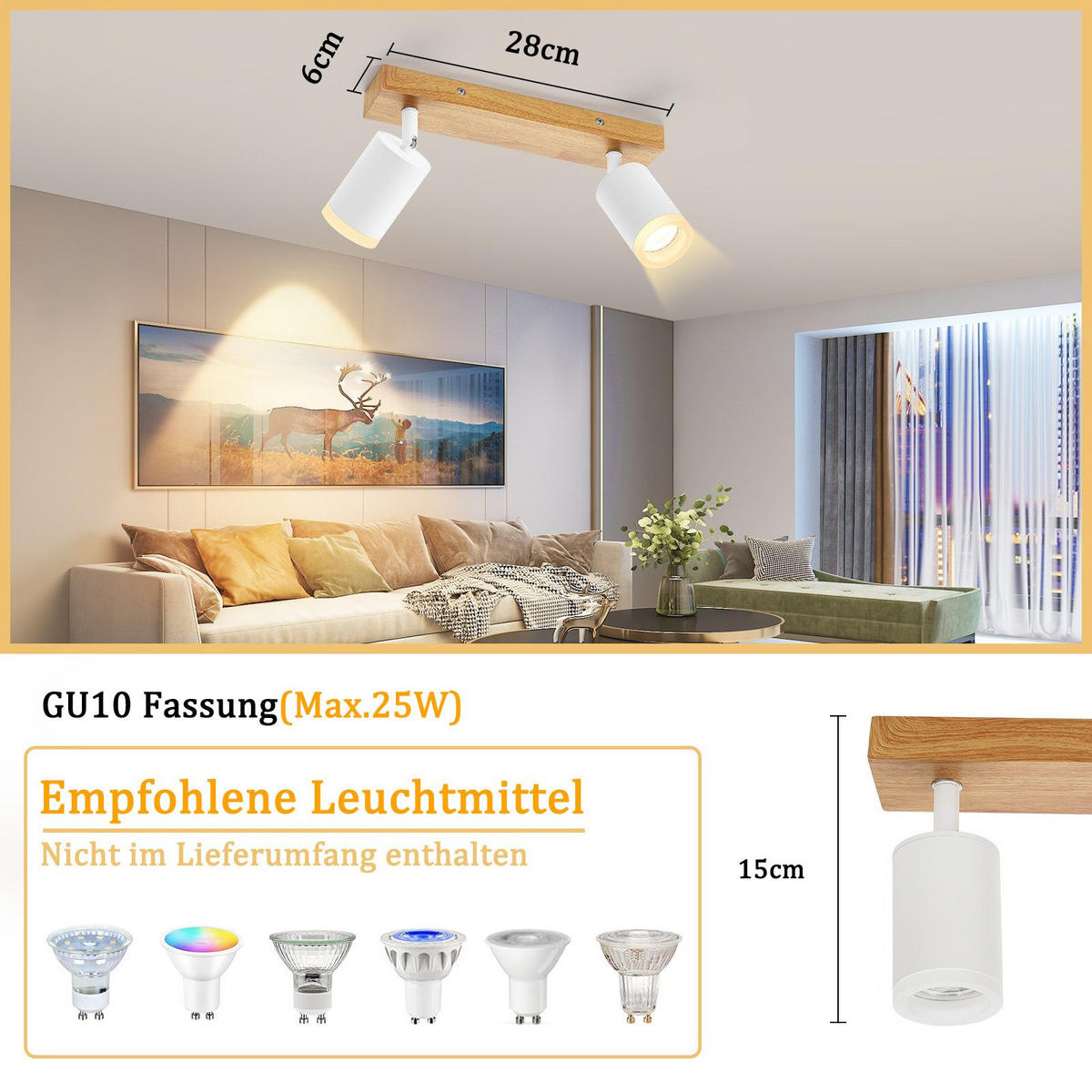 STRAHLER Darmstadt 2-flammig 28/6/15 cm - Weiß, Holz (28/6/15cm) - Nettlife