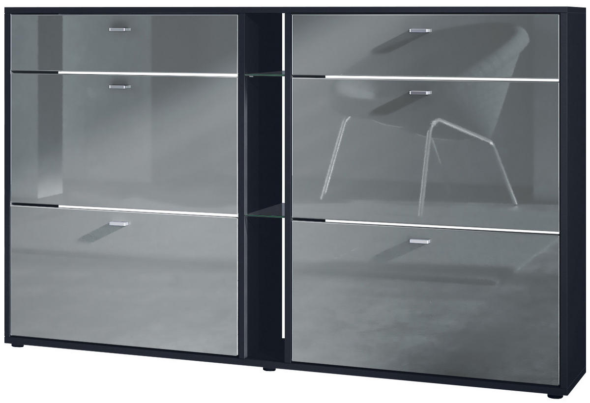 SCHUHSCHRANK Today Fronten in Grau Hochglanz - Grau, Holzwerkstoff (155.5/95/28cm) - Vladon