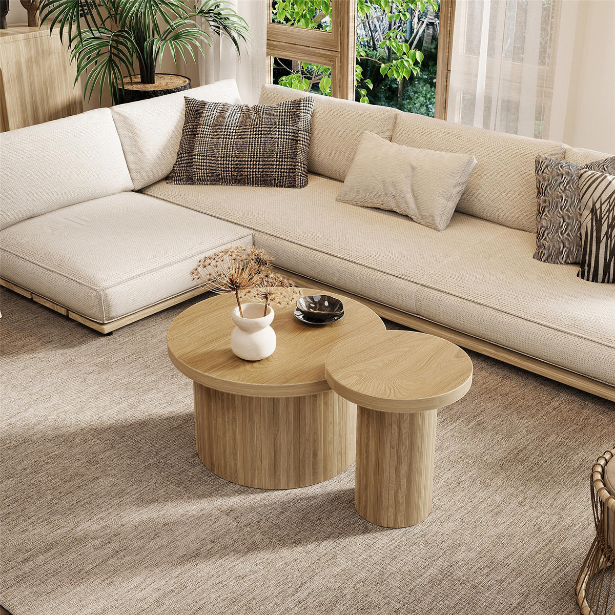 COUCHTISCH 2er Set Naturholz rund Beistelltisch - Naturfarben, Holz (66/66/40cm) - Kaket