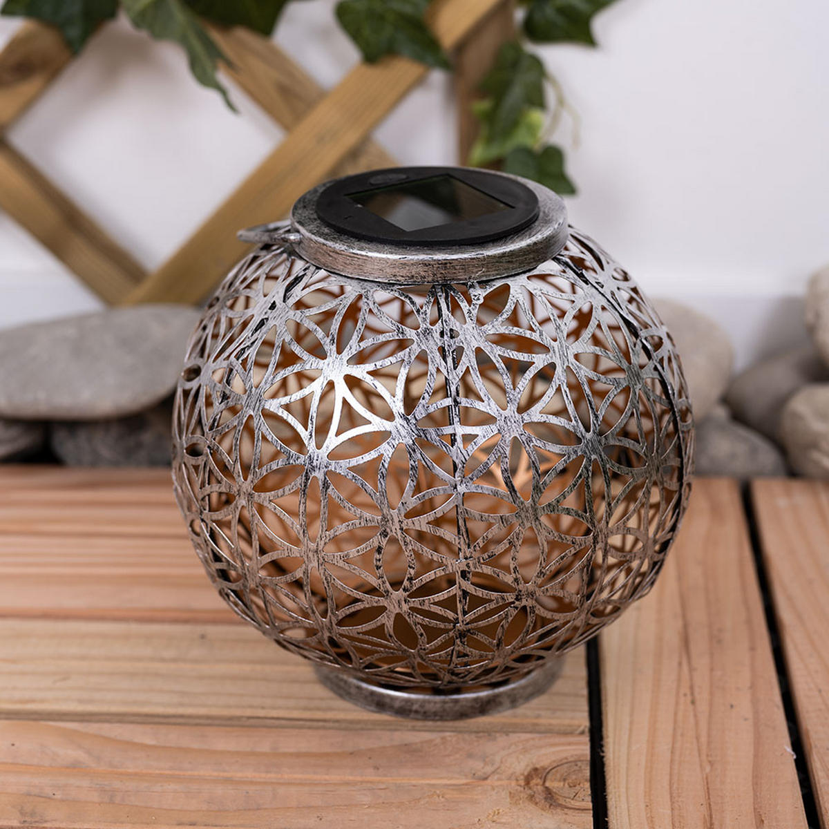 LED AUSSENLEUCHTE Solarleuchte Geflecht Silber-Antik - Silberfarben, Metall (20/20/29cm) - Globo Lighting