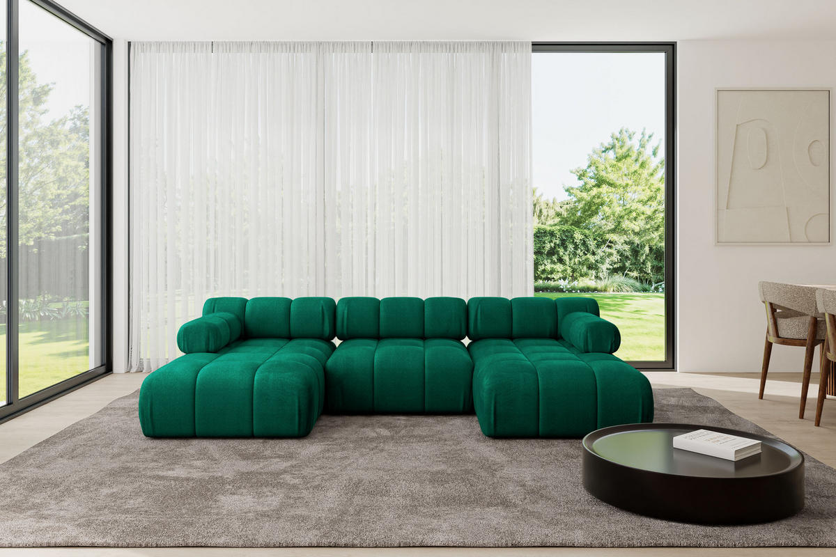 WOHNLANDSCHAFT modulares Sofa Tesso-U1 - 285x160x70 cm Dunkelgrün Velours - Dunkelgrün, Holzwerkstoff/Textil (285/70/160cm) - ALTDECOR