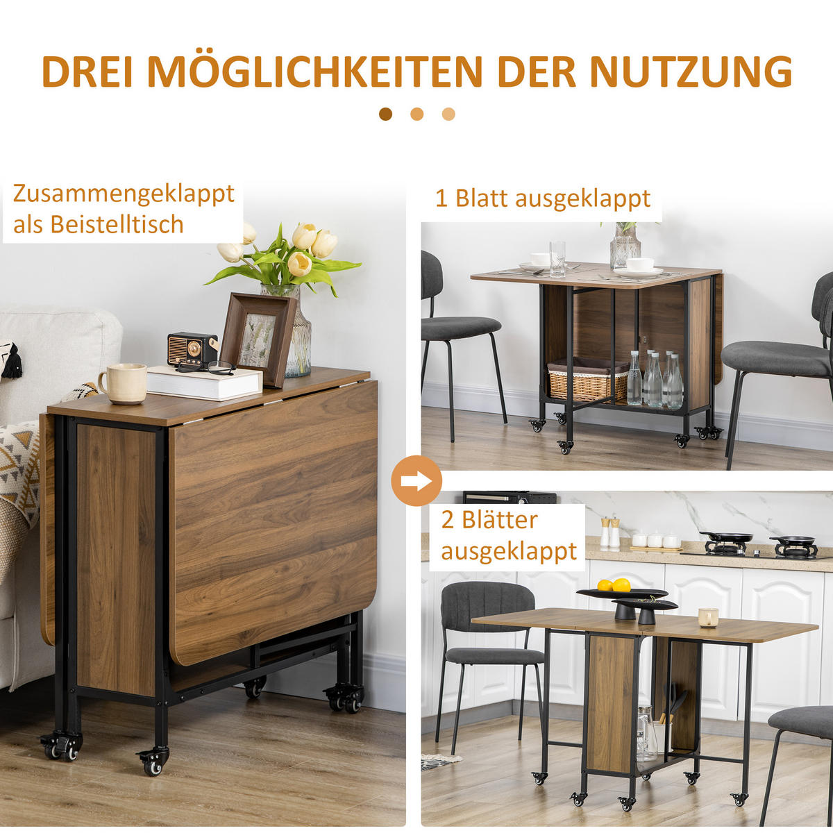 ESSTISCH klappbar, Spanplatte, Braun - Braun, Kunststoff (130/80/74cm) - HOMCOM