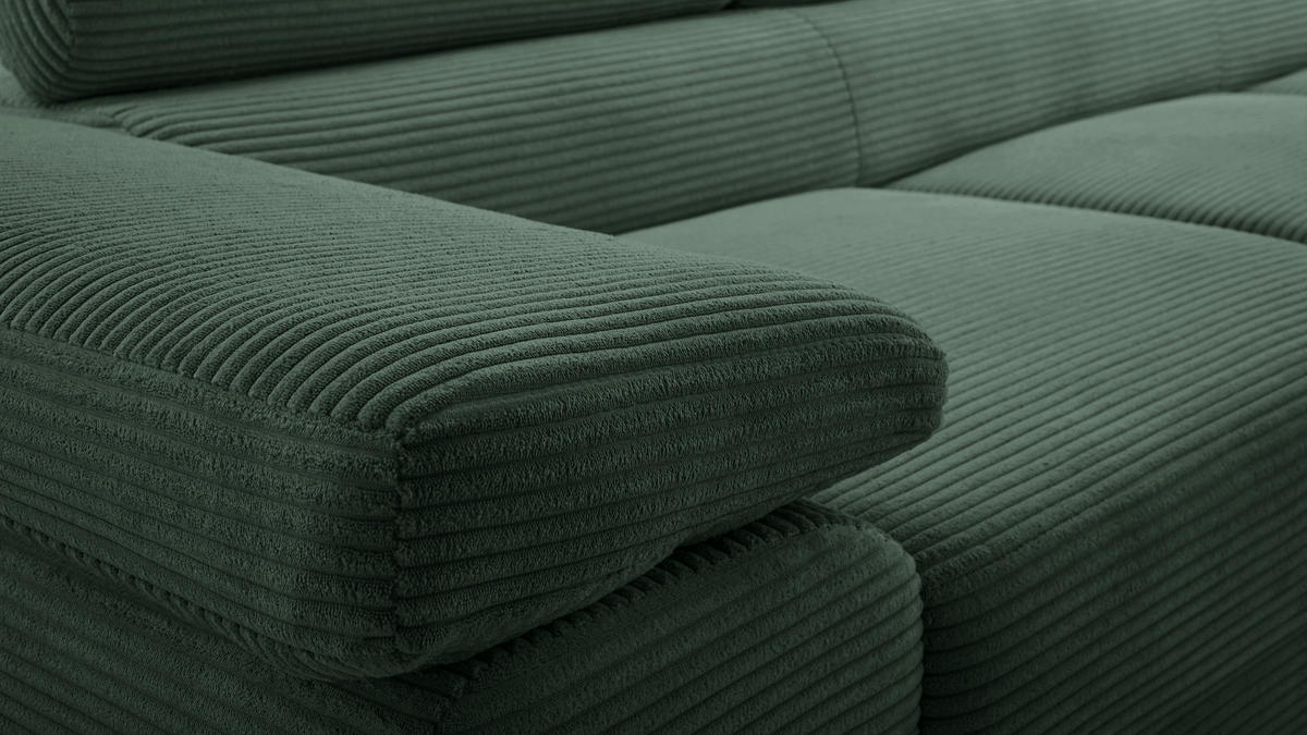 WOHNLANDSCHAFT Arborio Dunkelgrün 352/202/90 cm mit Schlaffunktion - Dunkelgrün/Schwarz, Textil/Metall (352/90/202cm) - AX Living