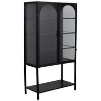 VITRINE aus Metall und Glas mit 2 Türen, 88x44x160 cm, Schwarz - Schwarz, Metall (88/160/44cm) - Wanderlust