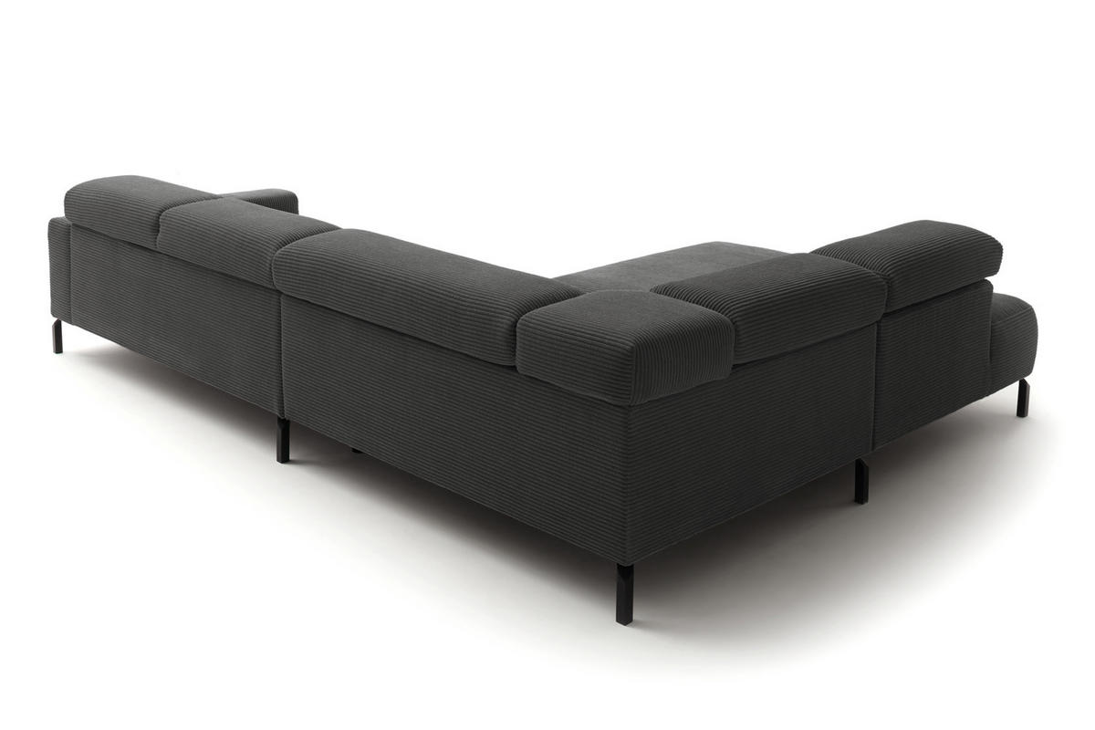 ECKSOFA DELIA Grau Cord - Schwarz/Grau, Textil/Metall (312/219cm) - KAWOLA