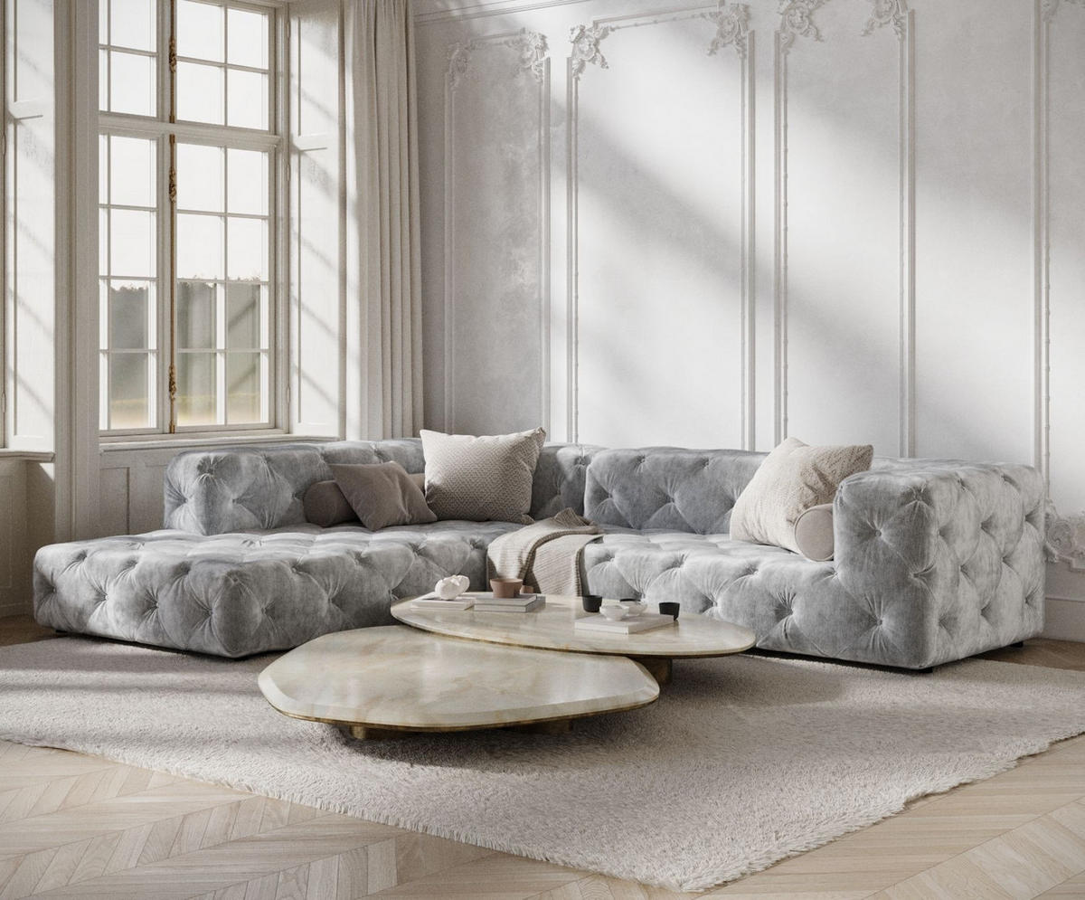 ECKSOFA Cosimo Hellgrau Chenille - Hellgrau/Schwarz, Holz/Holzwerkstoff (325/228cm) - Maison de Reve