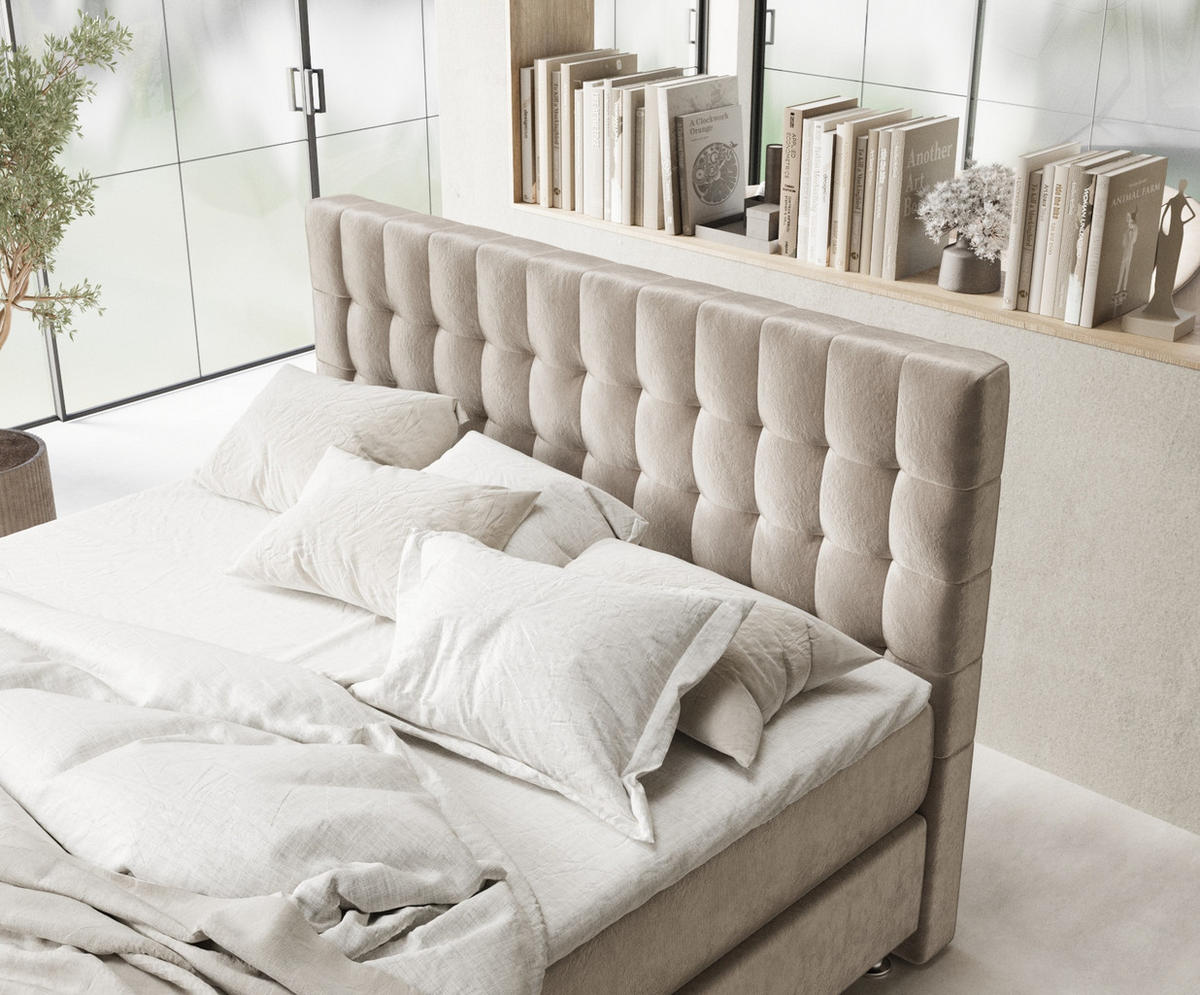 BOXSPRINGBETT Sorrento Taupe 160/200 cm mit Latex-Topper - Taupe/Silberfarben, Holz/Holzwerkstoff (160/200cm) - Maison de Reve