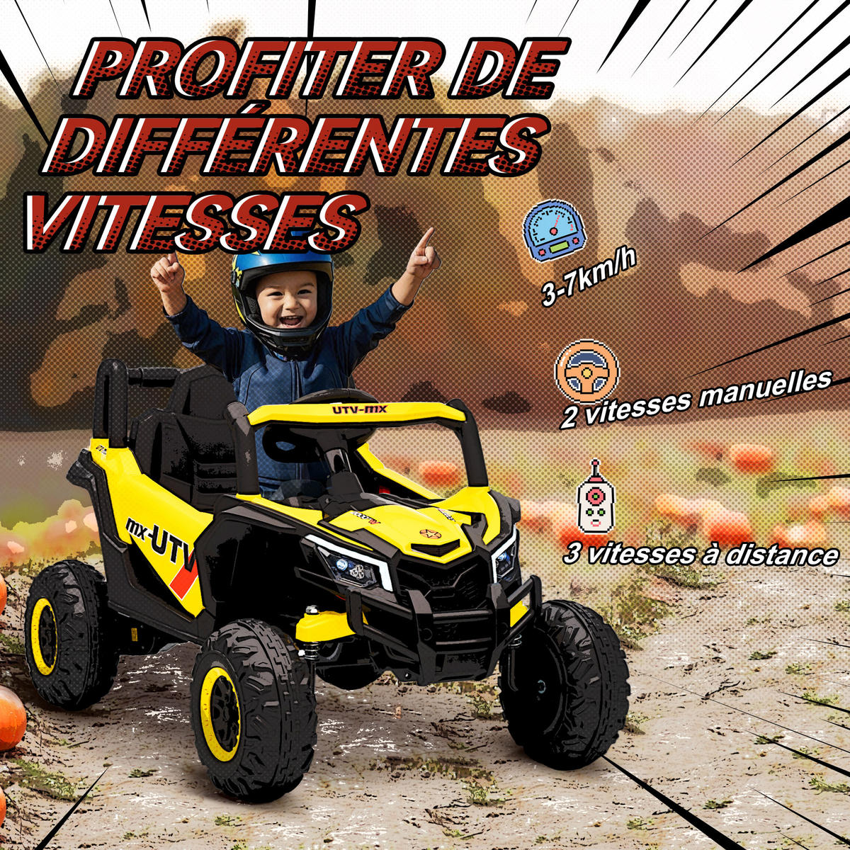 ELEKTRO-KINDERAUTO DE-13085 2 Motoren Gelb - Gelb, Kunststoff (96/61/56cm) - ComfortXL