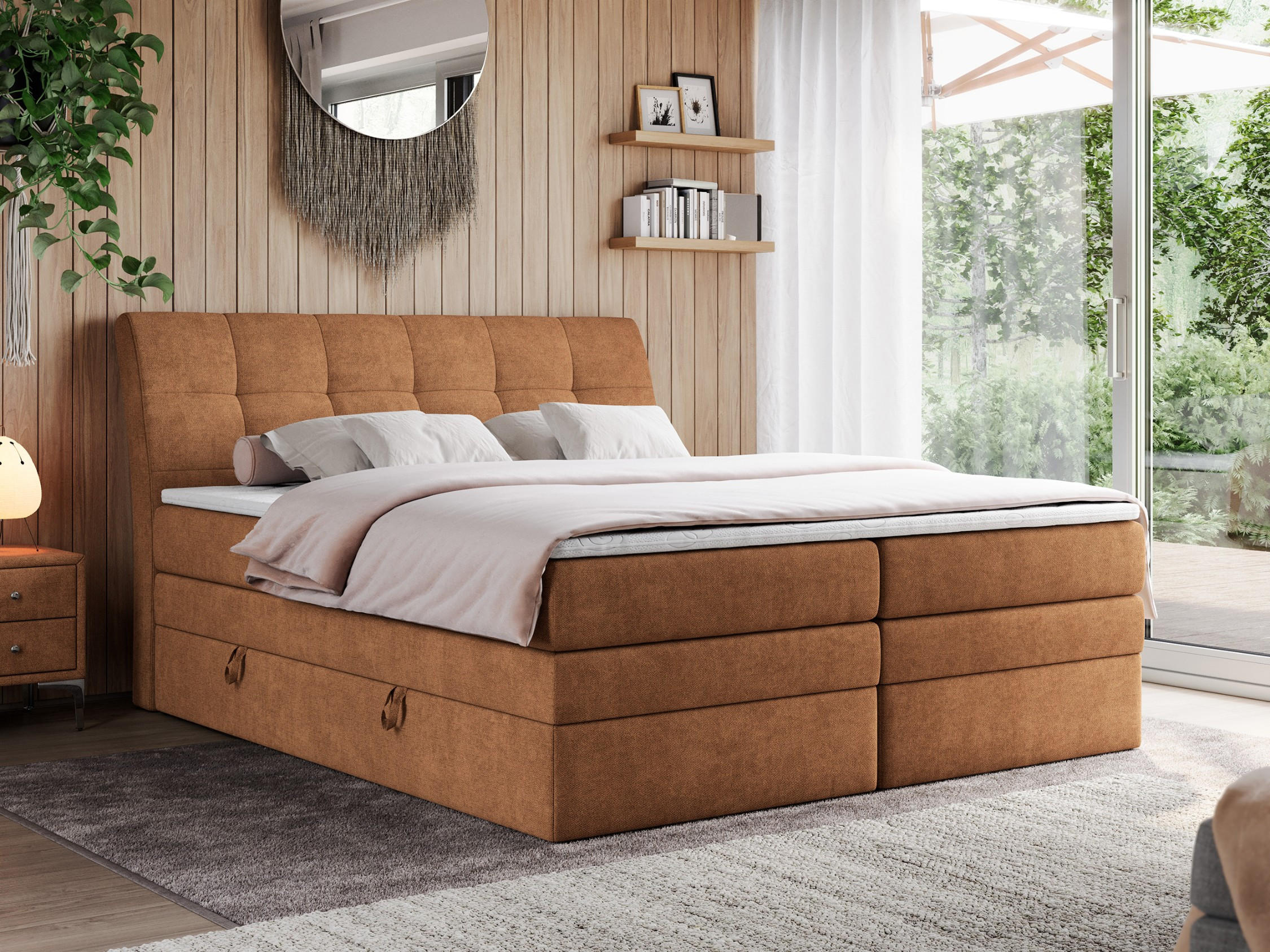 BOXSPRINGBETT GOLD-10 KING 120/200 Orange Struktur - H3 - Orange, Holz/Textil (120/200cm) - MKS