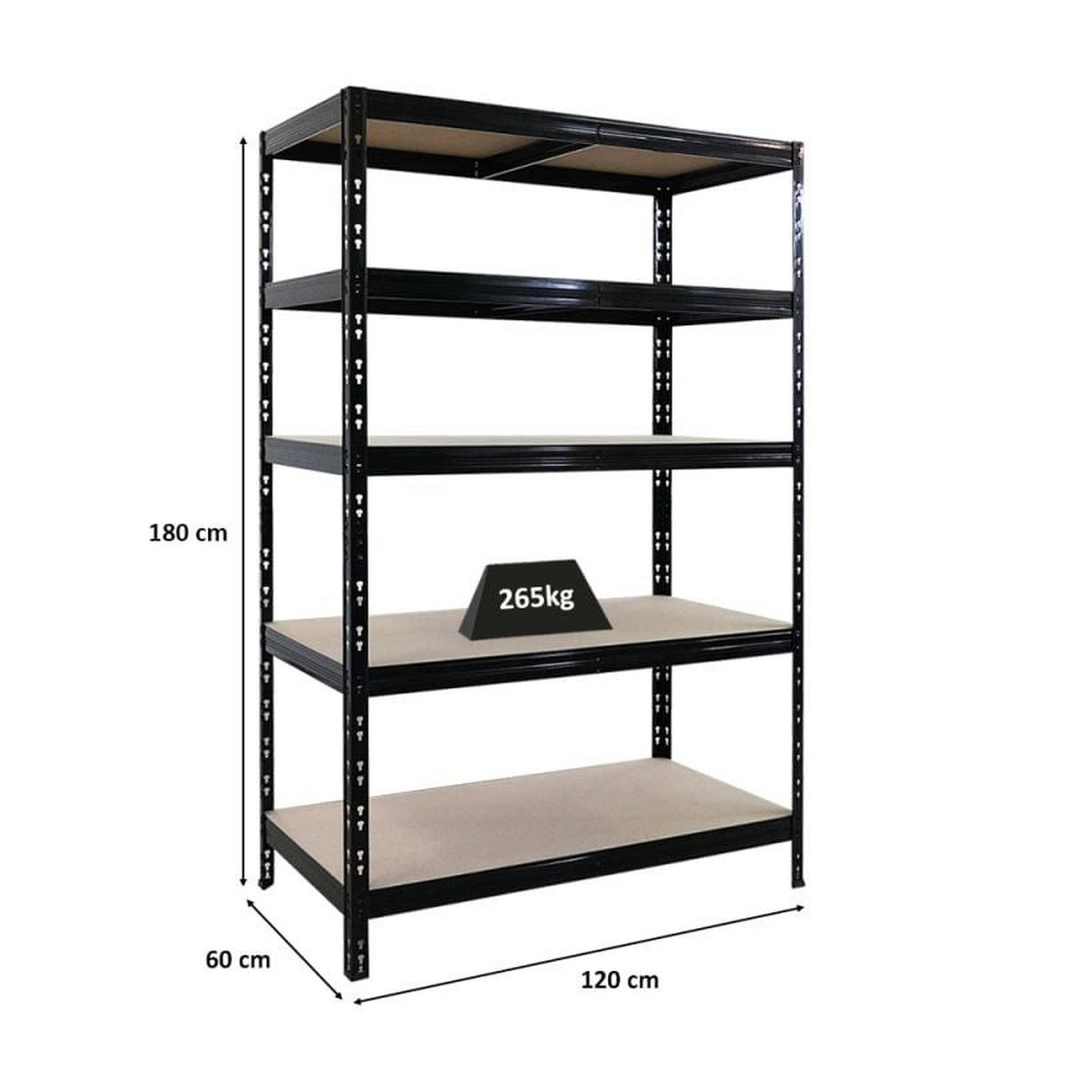 SCHWERLASTREGAL Tiger HxBxT 180x120x60 cm Fachlast 265kg Schwarz - Schwarz, Metall (120/180/60cm) - PROREGAL