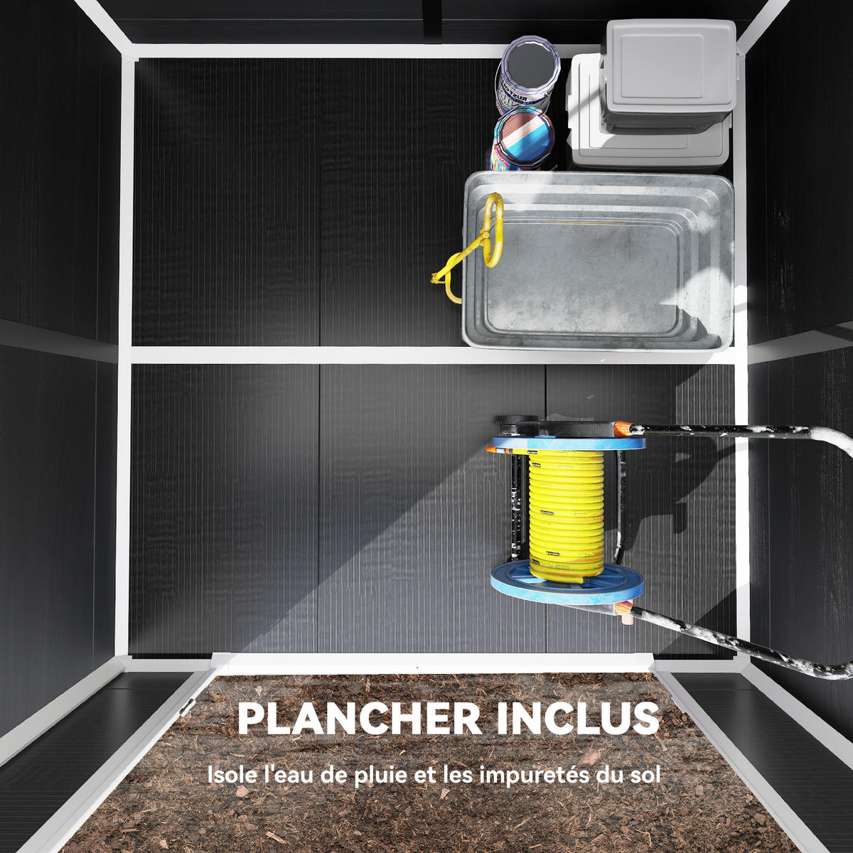 GERÄTEHAUS DE-16896 3,3 m² mit Doppeltür & 3 Fenstern Grau - Grau, Kunststoff (182/196/182cm) - ComfortXL