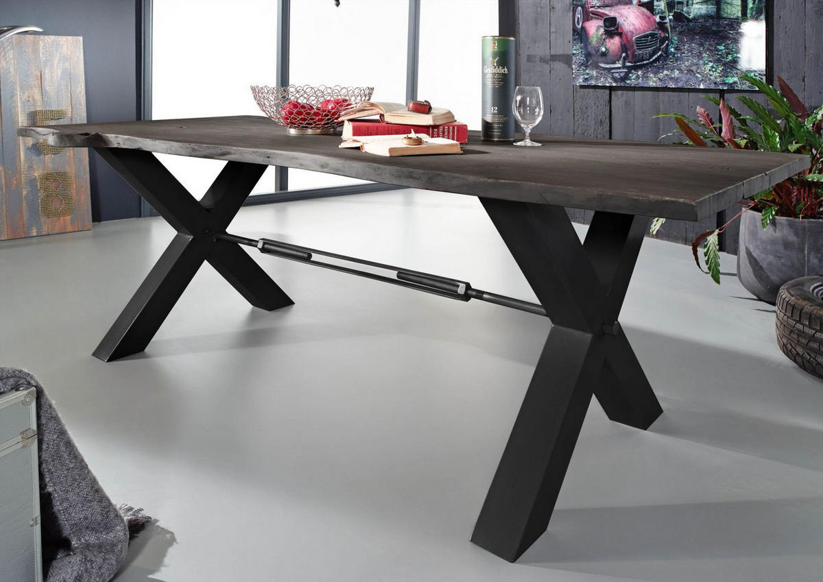 ESSTISCH Akazie 180x100x76 grau lackiert IRON LABEL #115 - Grau, Holz (180/100/76cm) - Massivmoebel24