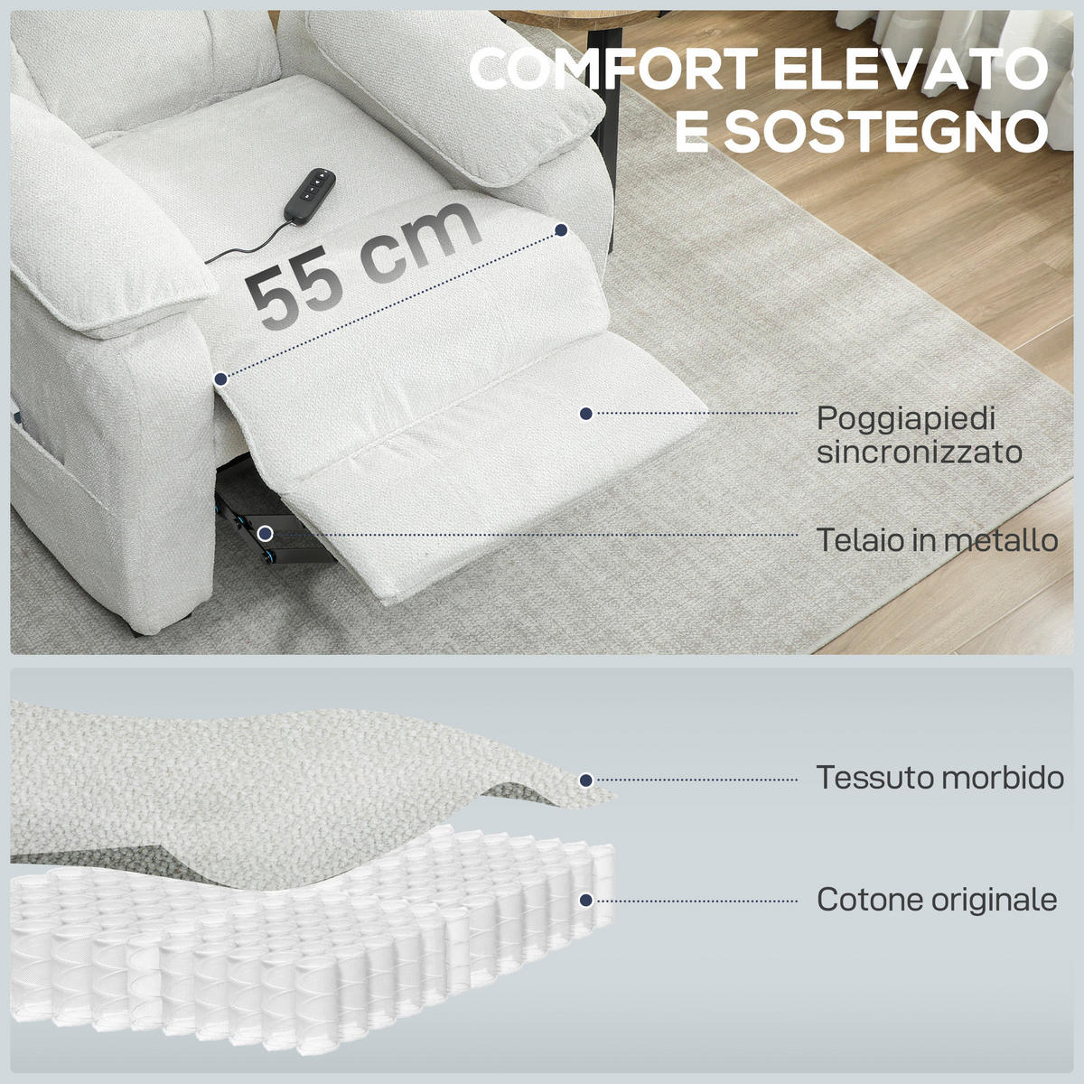 SAMT-SESSEL,150° verstellbar Fußstütze Fernbedienung Seitentasche,beige - Beige, Textil (90/103/96cm) - Vallsero