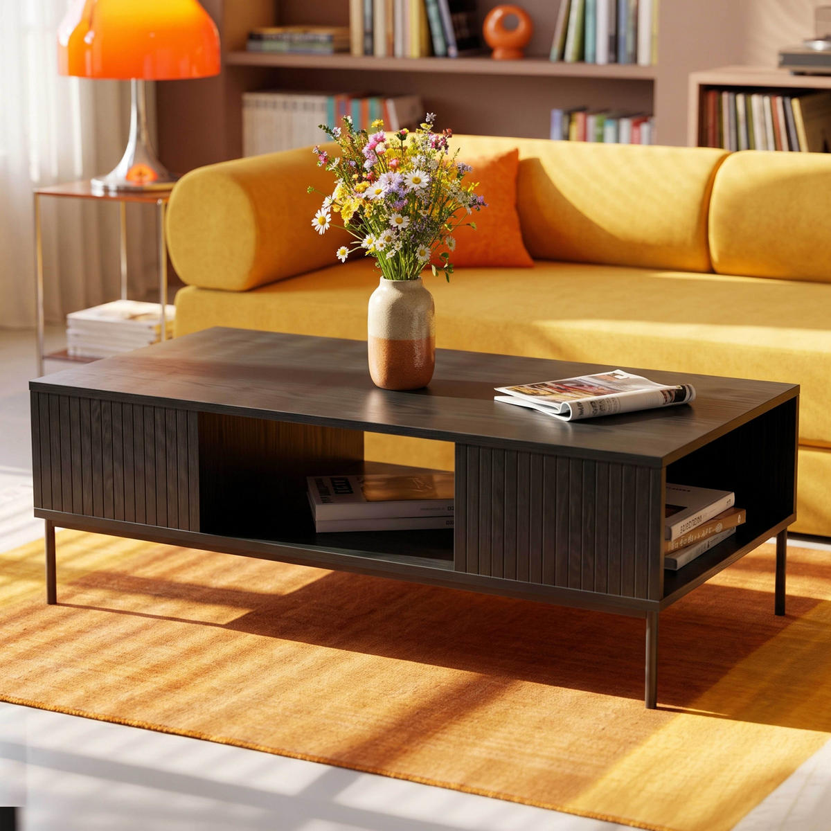 COUCHTISCH, Schwarz - Schwarz, Holz/Metall (60/120/39cm) - Oviala