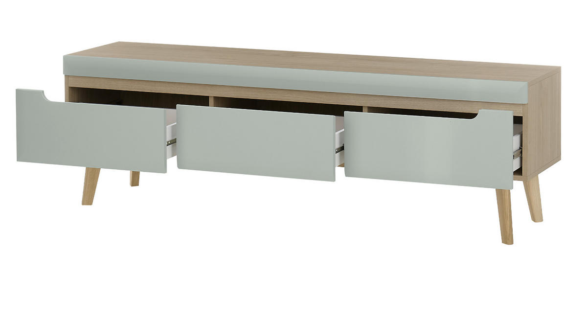 WOHNWAND 3-teilig pistazie grün, Eiche, skandinavisch 270 cm, Schrankwand mit Soft-Close-Funktion - Eichefarben/Pastellgrün, Glas/Eichenholz (270/170/40cm) - Furn.Design