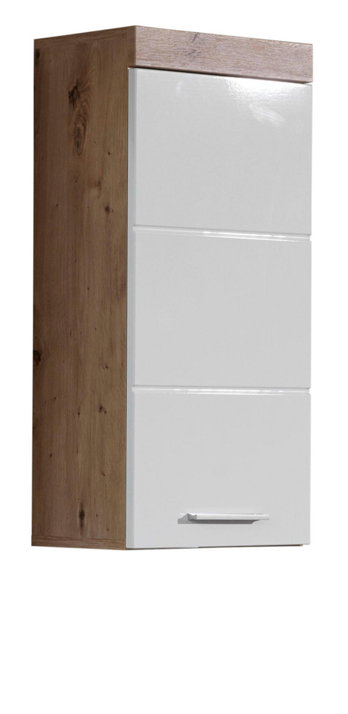 HÄNGESCHRANK weiß Hochglanz, Asteiche 37 x 77 cm, Badschrank hängend - Eichefarben/Weiß, Holzwerkstoff/Kunststoff (37/77/23cm) - Top.Furn