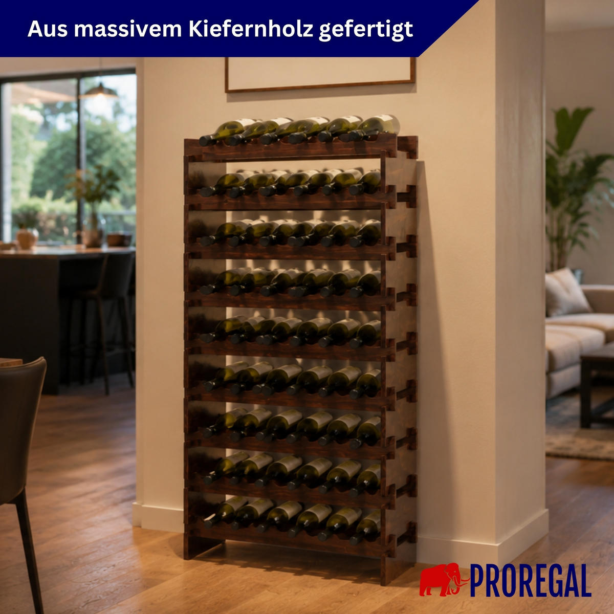 WEINREGAL NAVARRA aus Holz 135x65x28cm 60 Flaschen auf 10 Ebenen Braun geölt - Braun, Holz (65/135/28cm) - PROREGAL