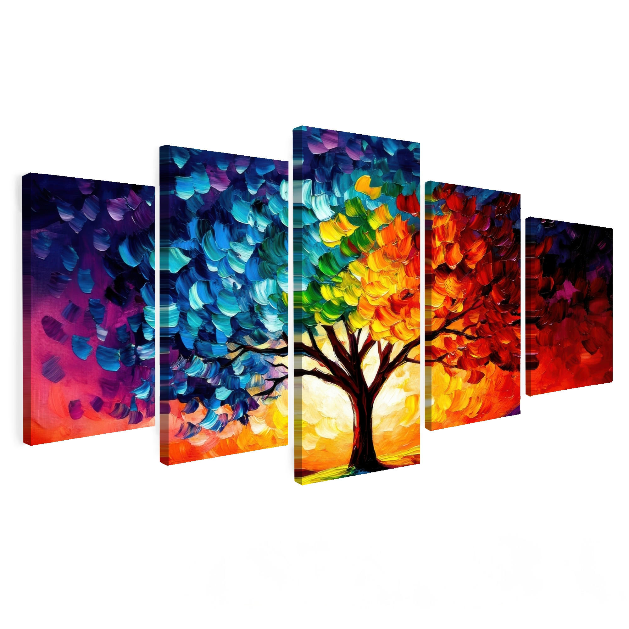 OBRAZ NA PLÁTNĚ 5dílná sada Strom - barevný - vzhled barvy - abstraktní 150x80 cm - různobarevná, textil (150/80cm) - MuchoWow