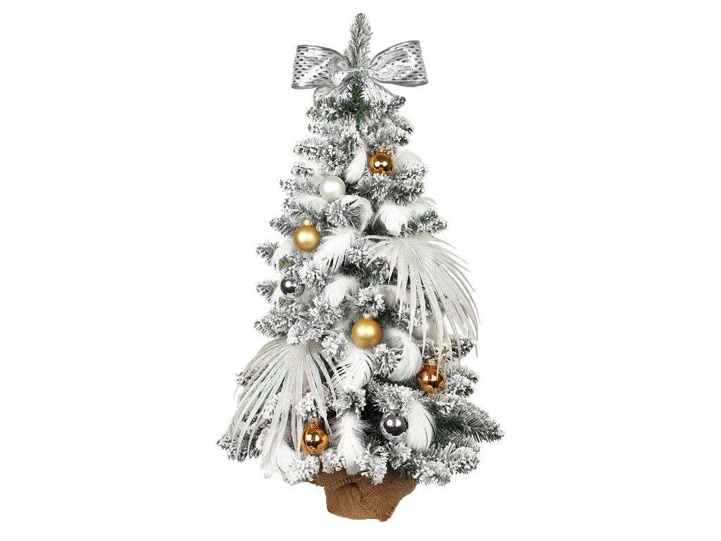 WEIHNACHTSBAUM künstlicher 60 cm mit LED-Beleuchtung, POLAR GOLD, mit 41 Weihnachtsbaumschmuck, Pflanztopf mit Jutesack - Silberfarben/Goldfarben, Kunststoff/Stein (40/60cm) - LAALU