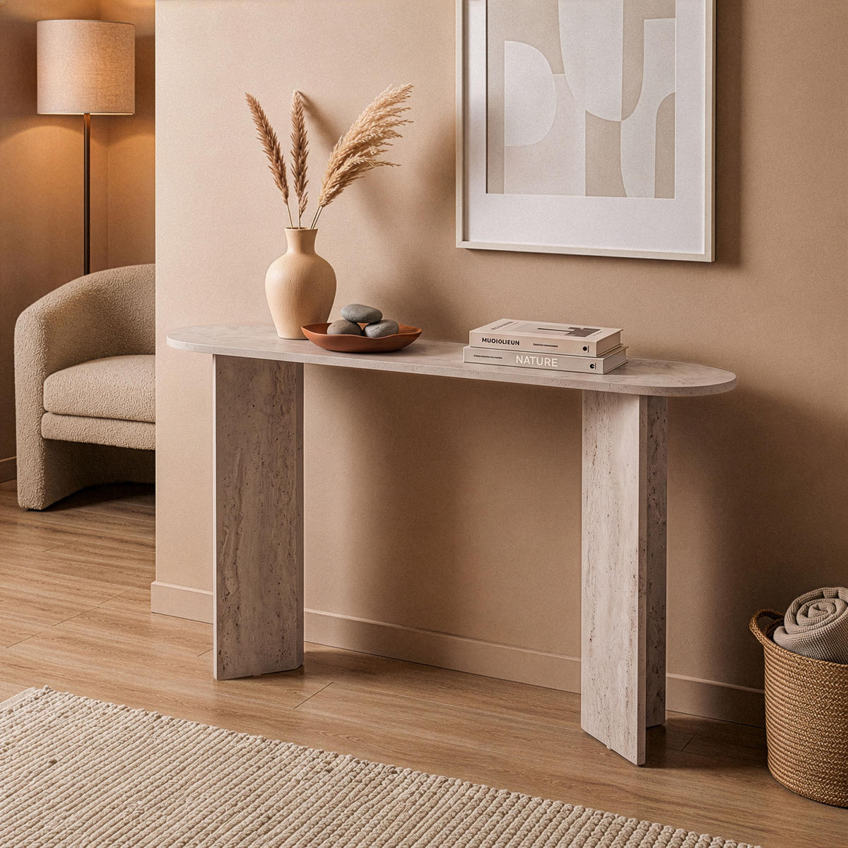 KONSOLBORD med två ben, 150 cm långt - SIRA - Beige, Träbaserade material (46/35/75cm) - Calicosy