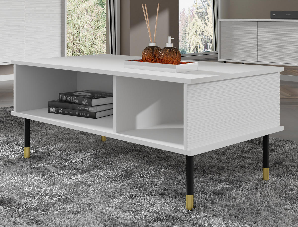 COUCHTISCH Weiß, Gold 110/45/55 - Weiß, Holzwerkstoff (55/110/45cm) - RAUMHIRSCH FURNITURE
