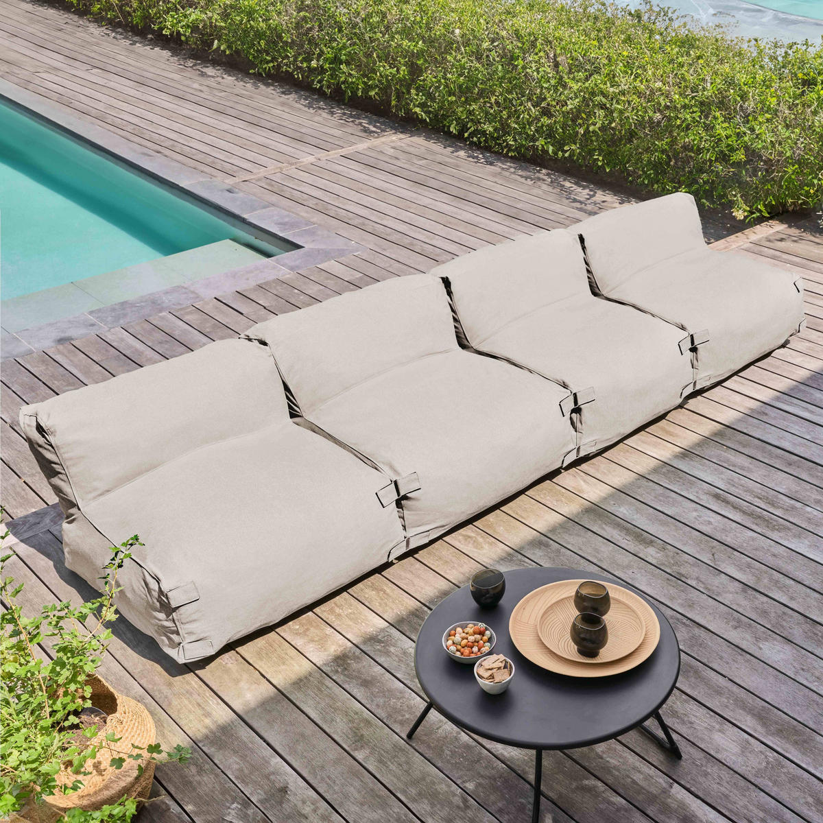 GARTENSOFA mit 4 Sitzplätzen, Sandfarbe - Beige, Textil - Oviala