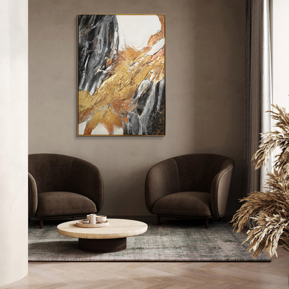 GEMÄLDE Goldene Symphonie Schattenfugenrahmen Gold 180x120 cm - Goldfarben, Holz (180/120cm) - YS-art gallery
