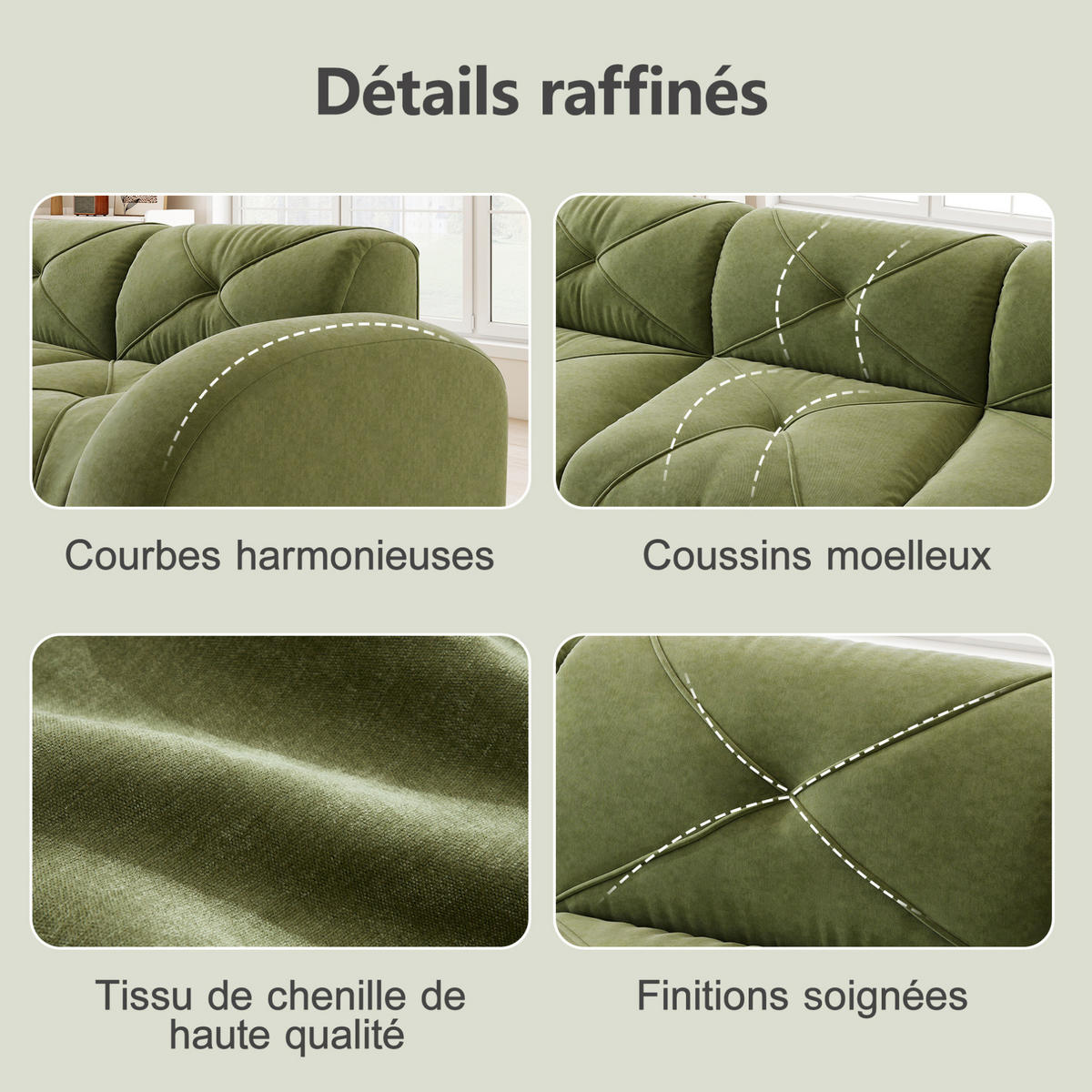 MODULSOFA aus Chenille mit rahmenlosem Komfortdesign Grün - Grün, Textil (95/76/358cm) - Modenvie