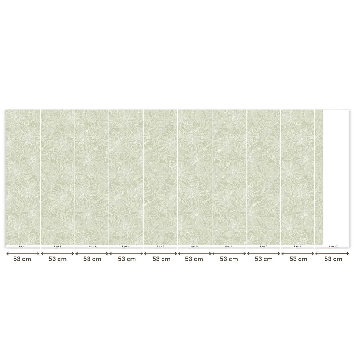 TAPETE - Gelassenheit - Blumen - Grün - 450x200 cm - Salbeigrün, Papier (450/200cm) - OnlyWow