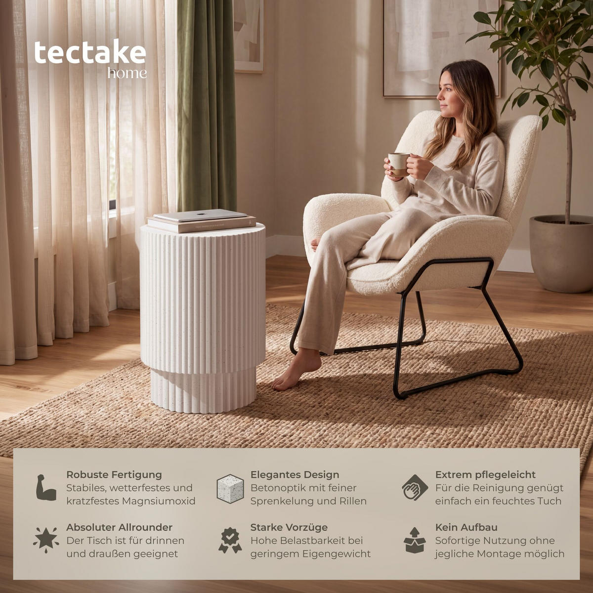BEISTELLTISCH Amira, Ø 38 x 51 cm, creme - Creme, Keramik (38/38/51cm) - tectake