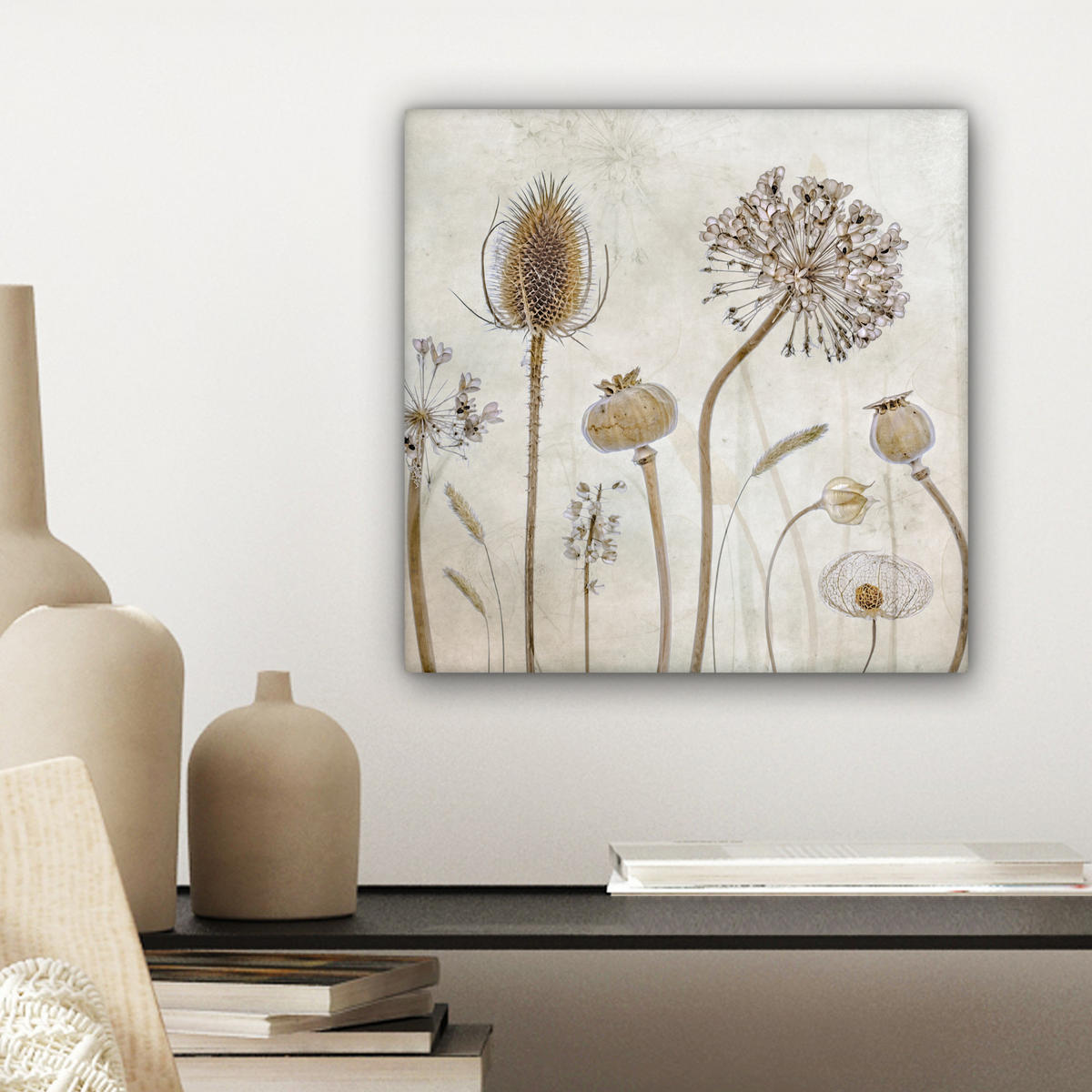 LEINWANDBILD Blumen - Aquarell - Stilleben - Braun - Vintage 20x20 cm - Beige, Textil (20/20cm) - MuchoWow