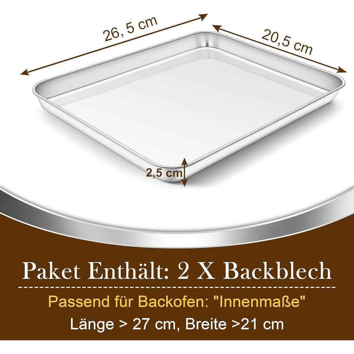 BACKBLECH 2er Set Edelstahl 26,5 x 20,5 x 2,5 cm - Silberfarben, Metall (20/2/26cm)
