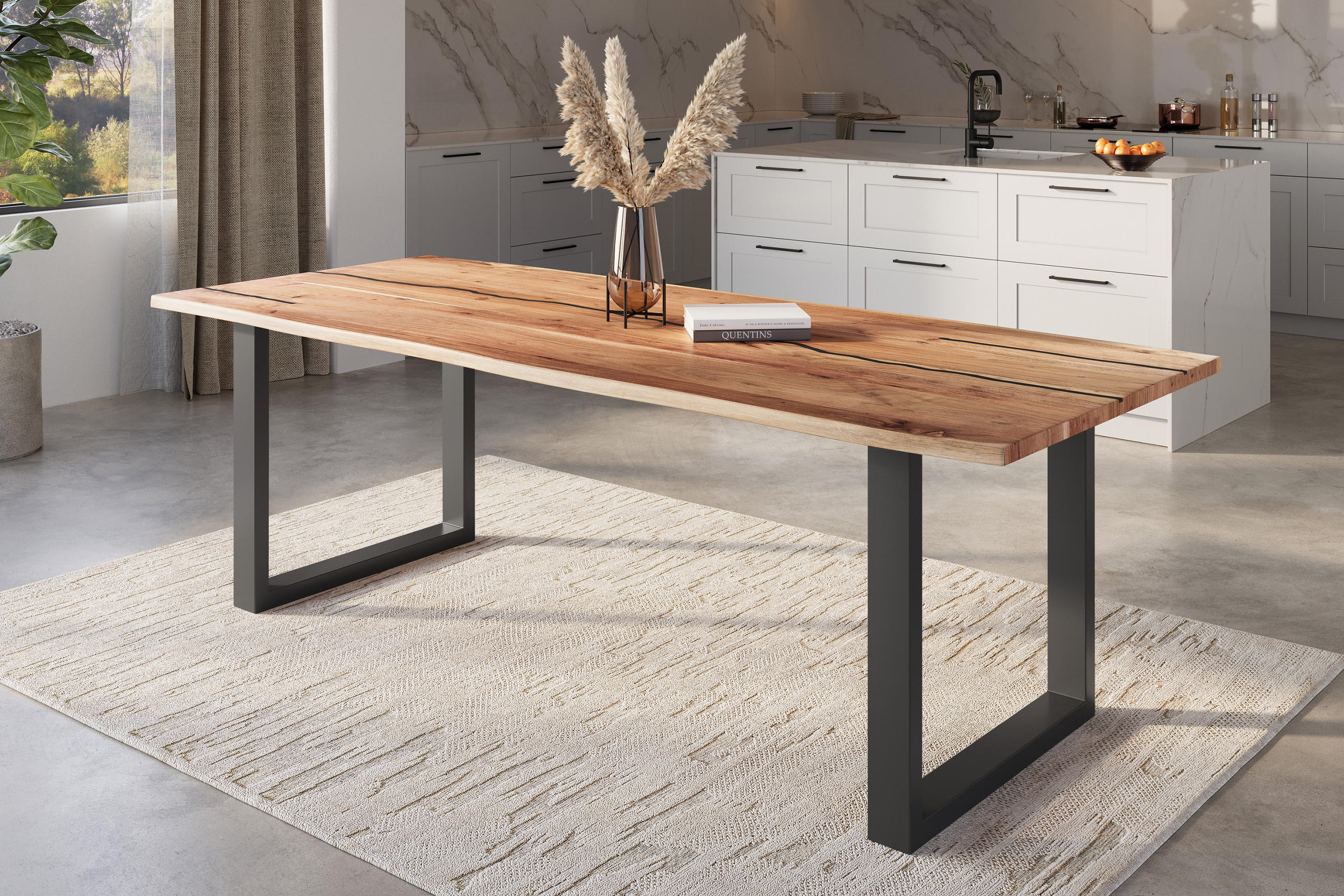 ESSTISCH POLLY - Beige/Schwarz, Holz/Metall (100/260/77cm) - SAM