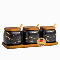 ZUCKERDOSE Vorratsdose mit Deckel Löffel Holztablett (3er-Set) - Schwarz, Keramik (8.5/11.5cm) - Intirilife