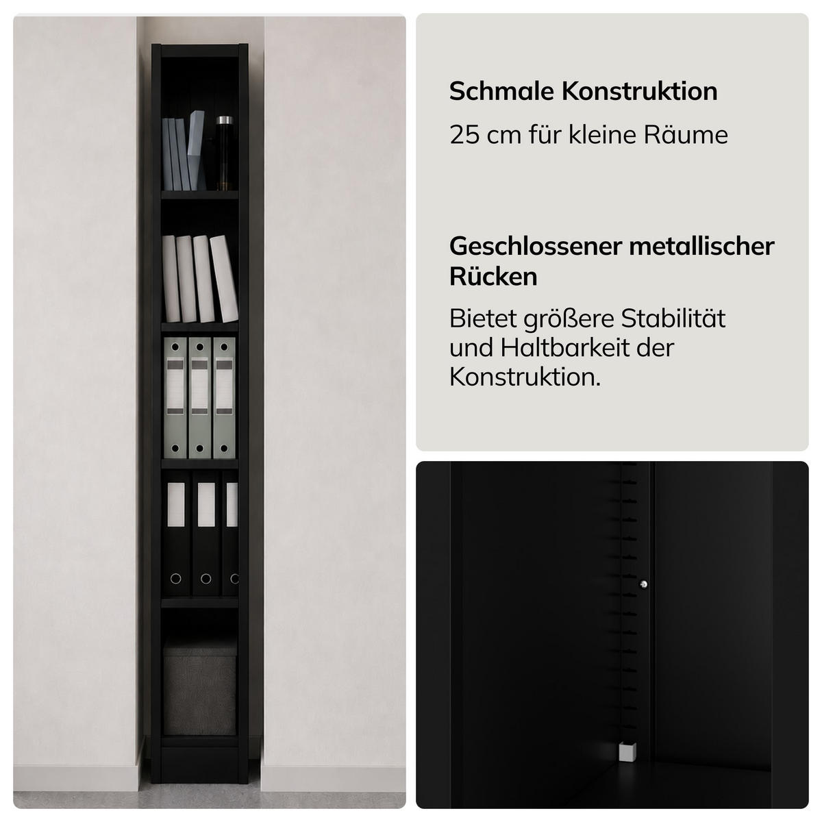METALLREGAL für DokumenteTIM 195x25x40 cm - Schwarz, Metall (25/195/40cm) - Jan Nowak