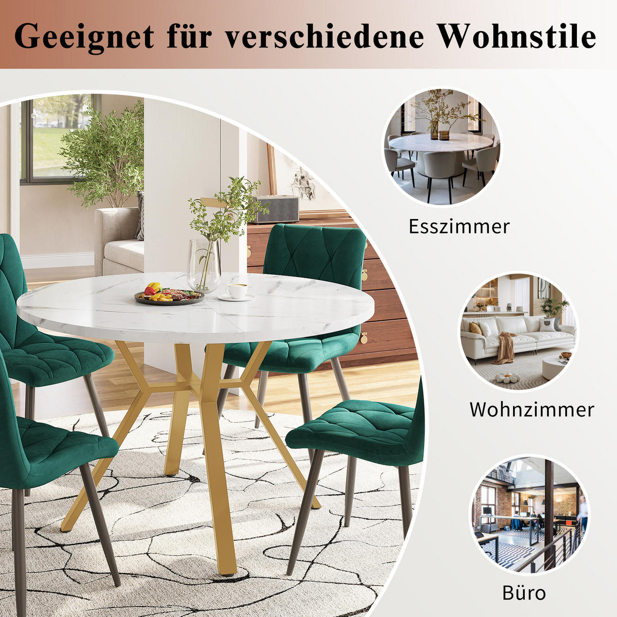 ESSTISCH runder marmor-optik Ø 100 cm mit X-metallgestell - Goldfarben, Holzwerkstoff (100/100/75cm) - Urban Meuble