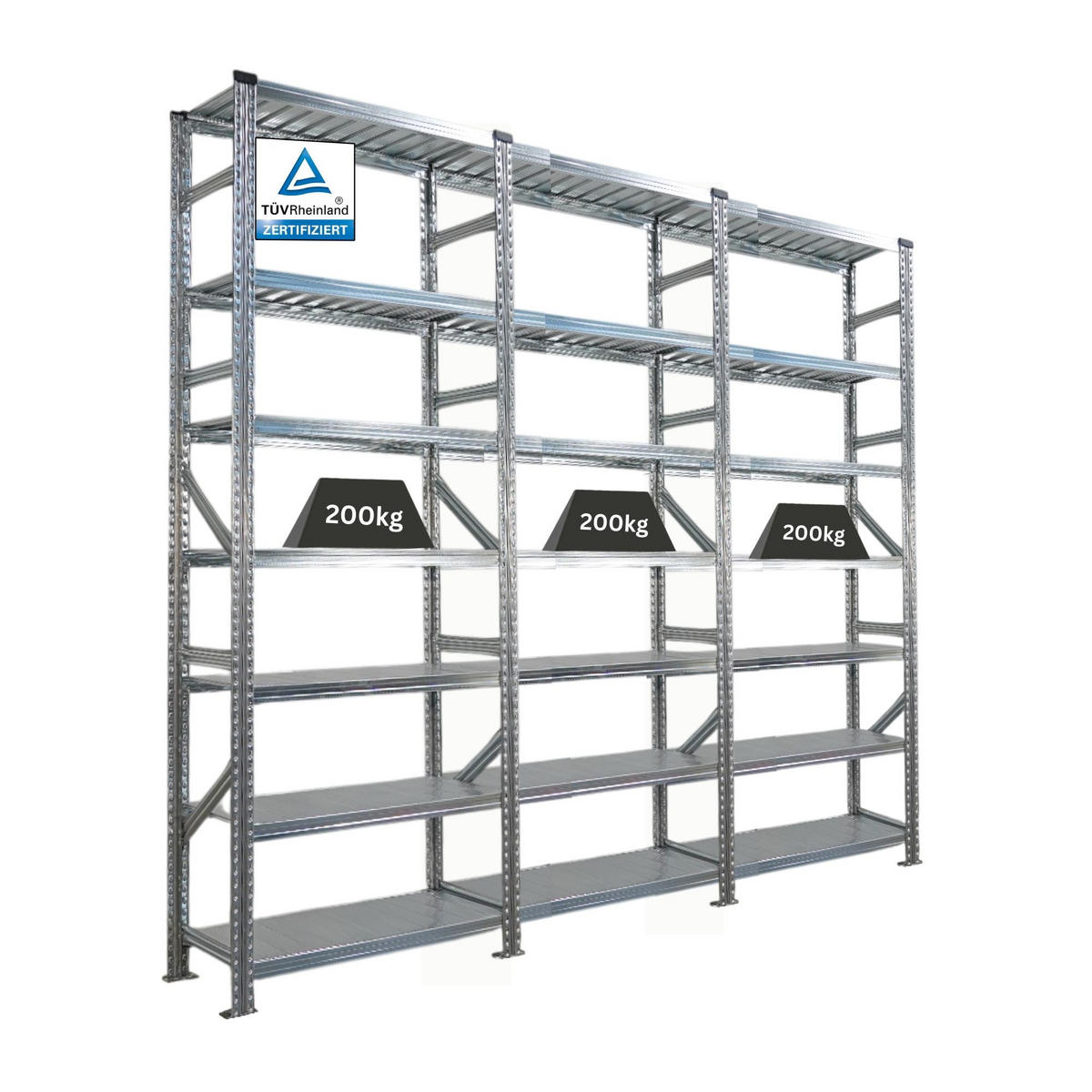 FACHBODENREGAL Proximo 250x270x40cm 7 Ebenen Beidseitig nutzbar Verzinkt - Silberfarben, Metall (270/250/40cm) - PROREGAL