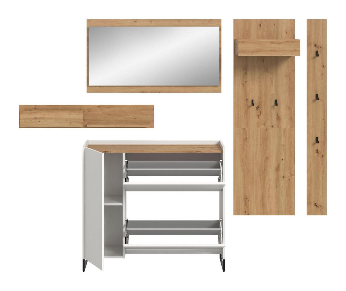 GARDEROBE Flow (B/H/T: ca. 236/192/32 cm) 5 tlg. in Weiß/weiß - Weiß, Holzwerkstoff (236/192/32cm) - Homes & Jones