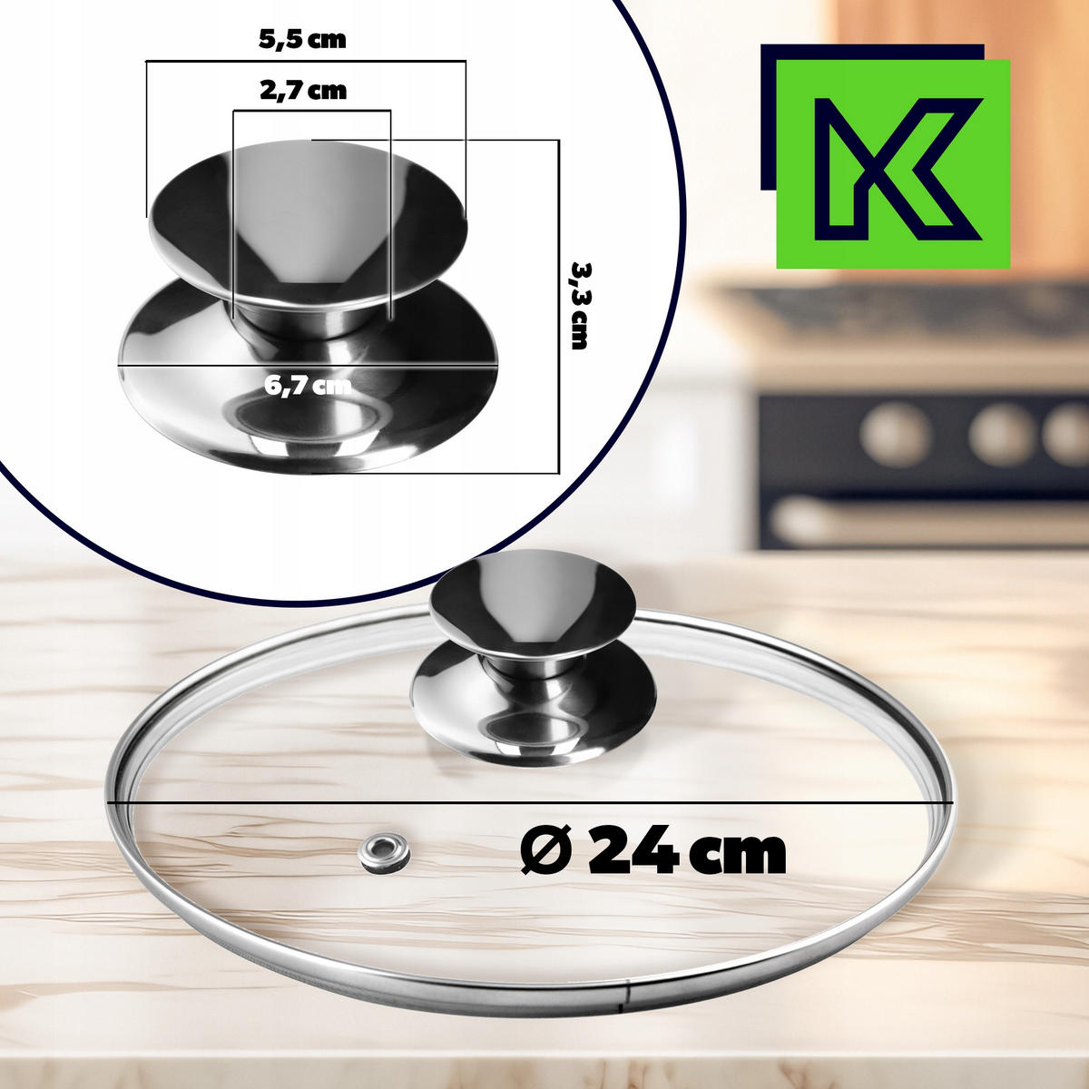 DECKEL mit silbernem Griff, 24 cm - Transparent, Glas/Metall (24cm) - KADAX