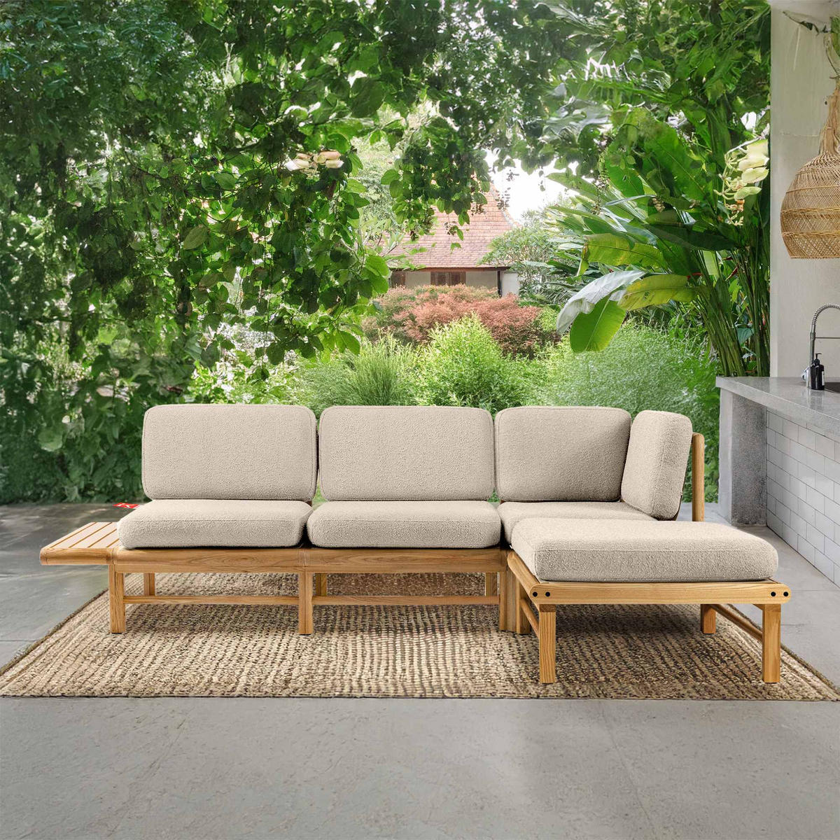 LOUNGESOFA ATREDA rechts - Creme, Holz/Textil (245/74/150cm) - KONSIMO®