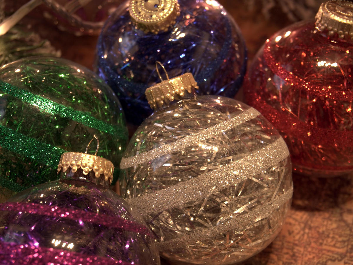 CHRISTBAUMKUGELN Glitterstreifen mit Tinsel Mehrfarbig 7cm (Glas / 9 Stk.) - Multicolor, Glas (7/7/7cm) - Krebs Glas Lauscha