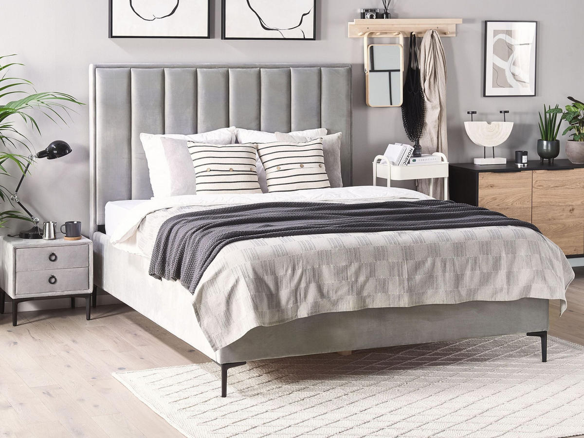 PAT TAPIȚAT 160x200 cm gri Sezanne - gri deschis, material textil (160/200cm) - Beliani