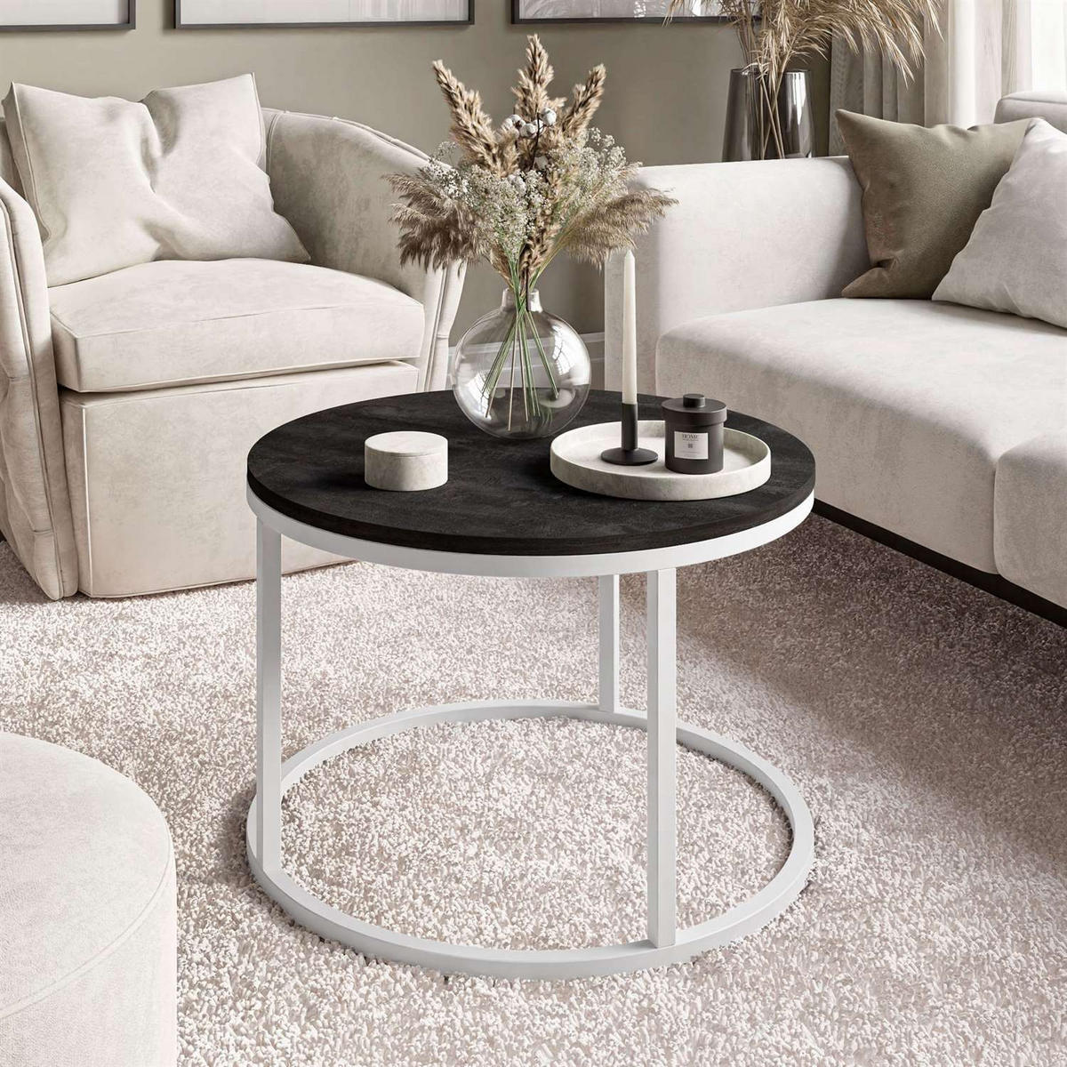 COUCHTISCH CIRI dunkler Beton - Weiß, Holzwerkstoff (60/60/42cm) - Lookway