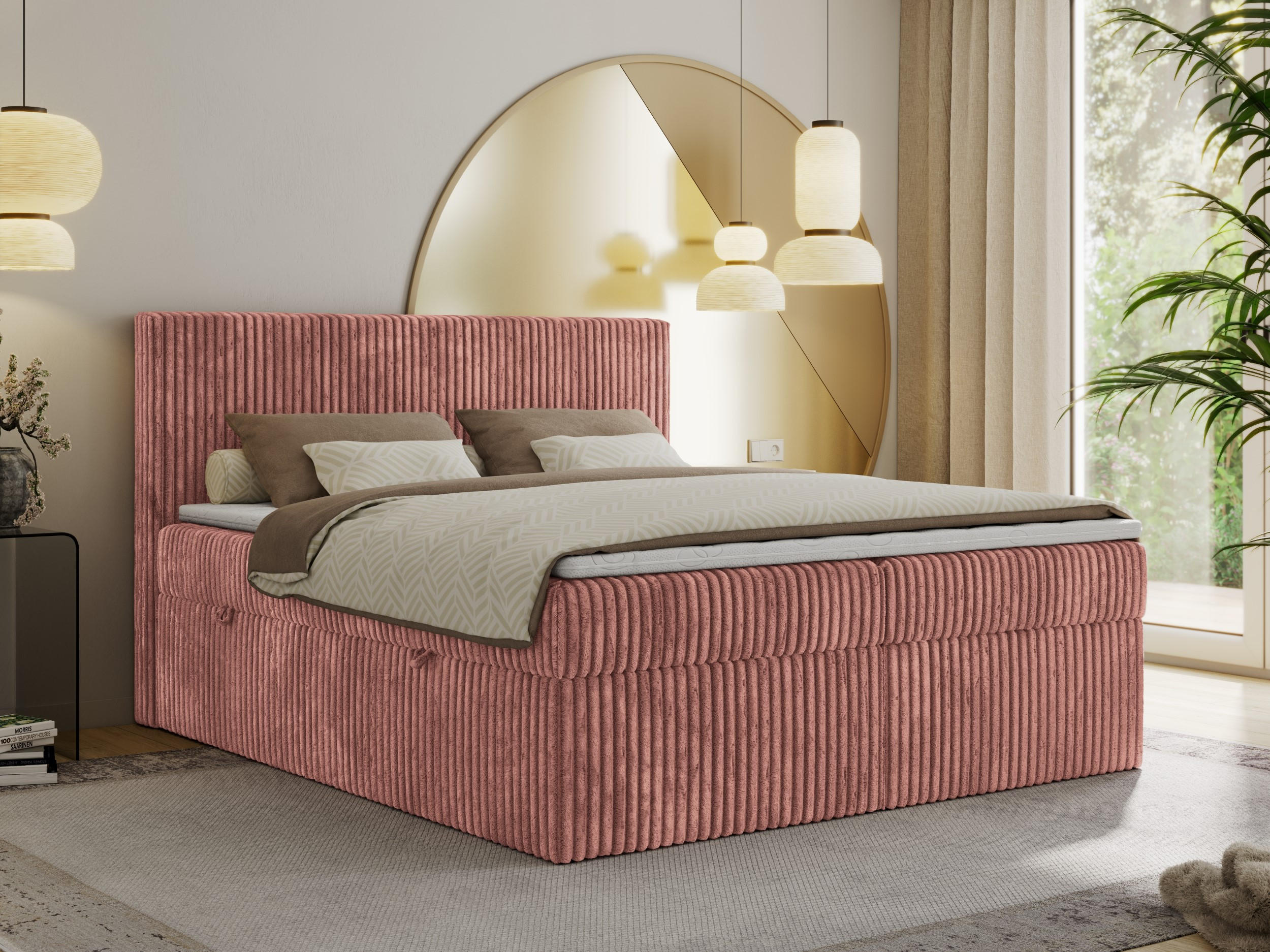 Thumbnail - Boxbett, Rosa, Textil, 2-Sitzer, H4, 7-Zonen, Rechteckig, 180x200 cm, Oeko-Tex®, Schlafzimmer, Betten, Boxspringbetten