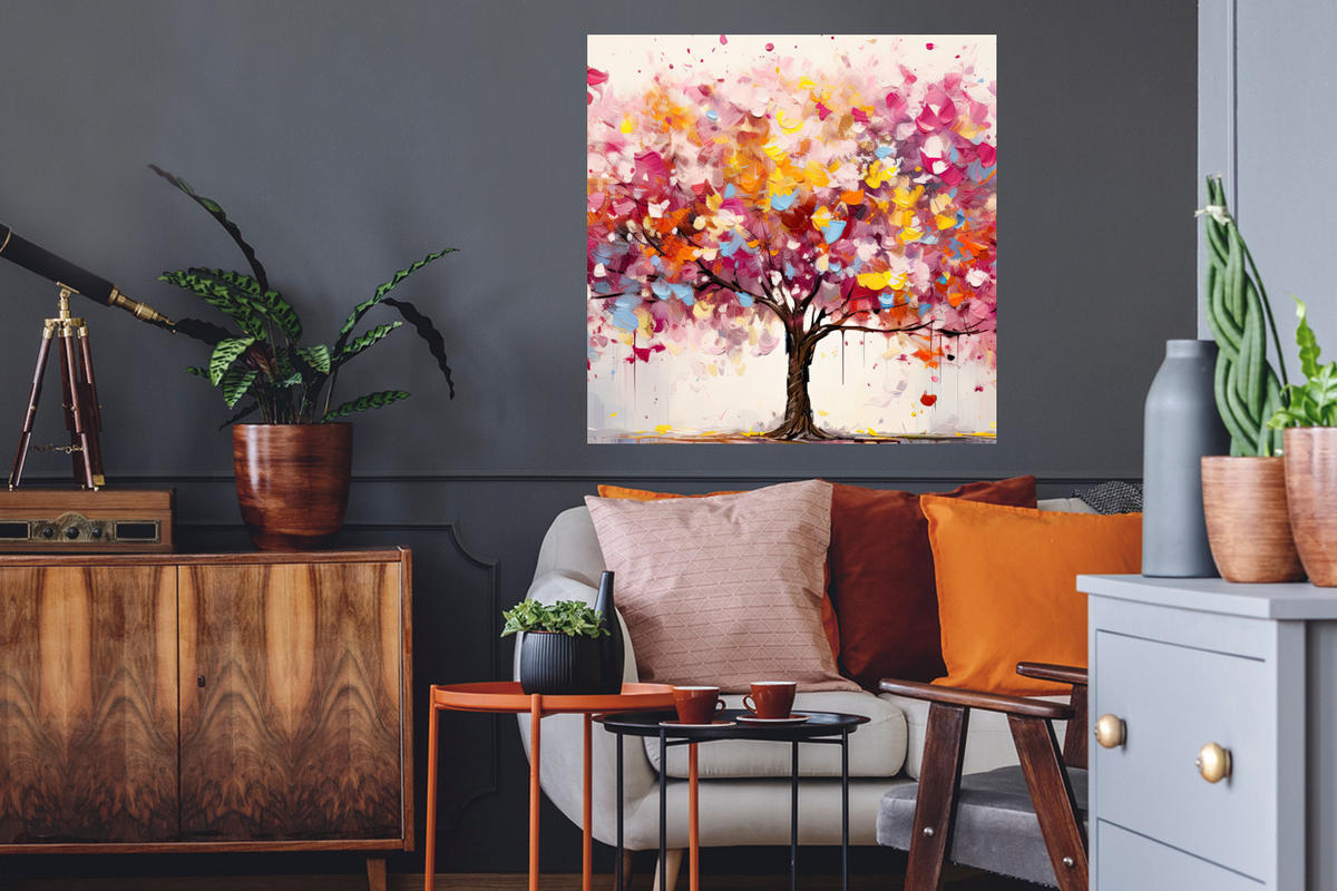 WANDTATTOO Aquarell - Baum - Kunst - Abstrakt 50x50 cm - Multicolor, Kunststoff (50/50/0.1cm) - MuchoWow