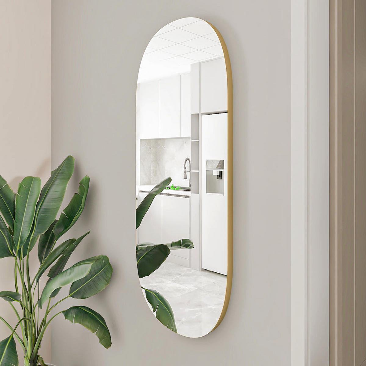 SPIEGEL Logi Oval 85x45cm - Goldfarben, Glas (45/85/3.5cm) - moebel17