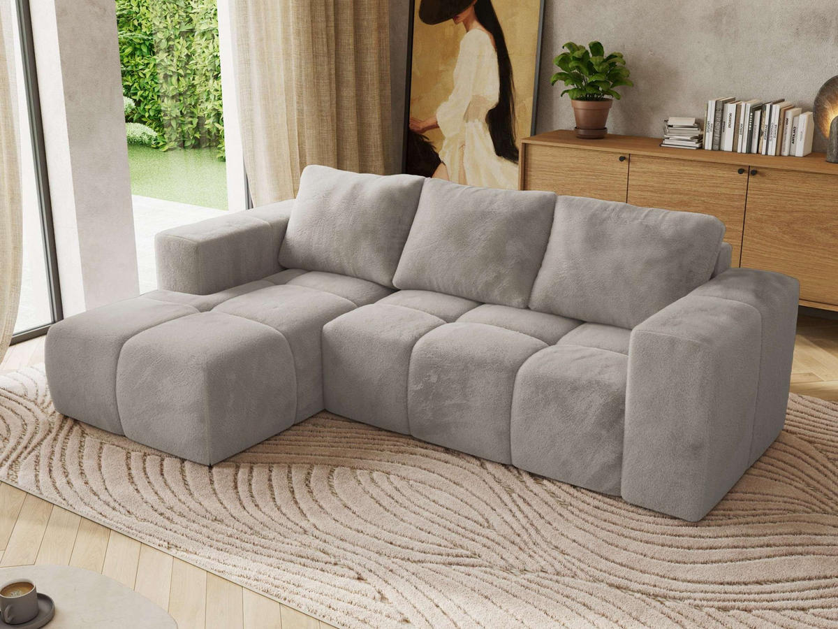 ROHOVÁ SEDAČKA MONIVA L - Světle šedá Plyš - Levá Strana - černá/světle šedá, textil/plast (164/266cm) - MKS